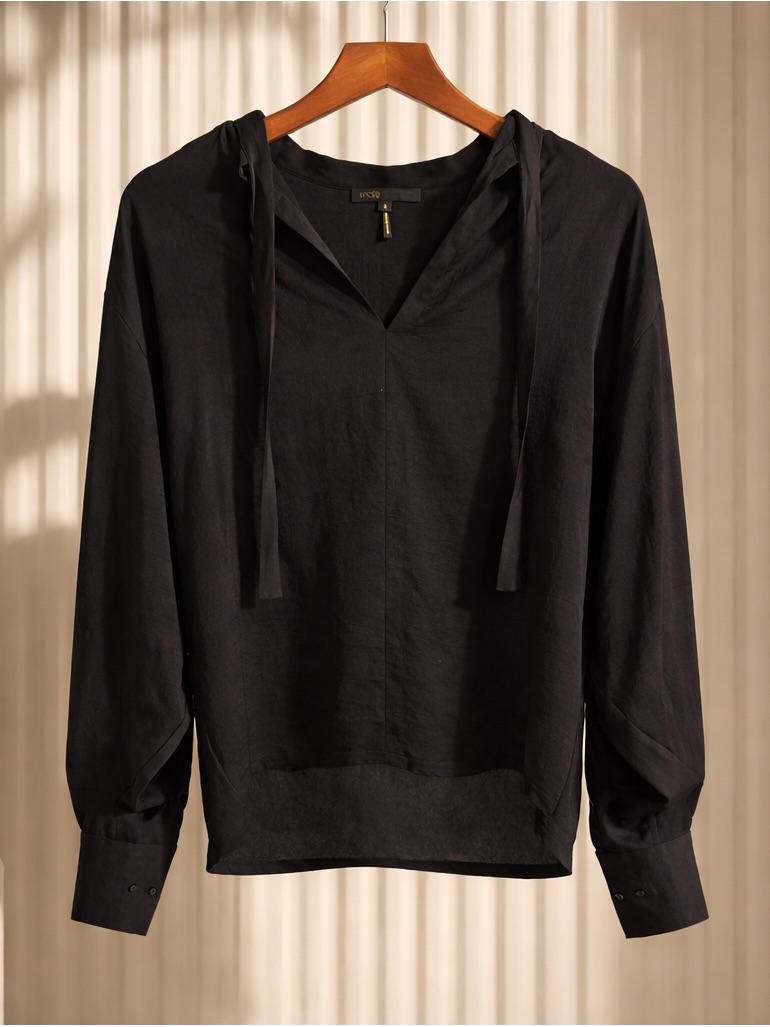 Maje Black Tie-Neck V-Neck Blouse